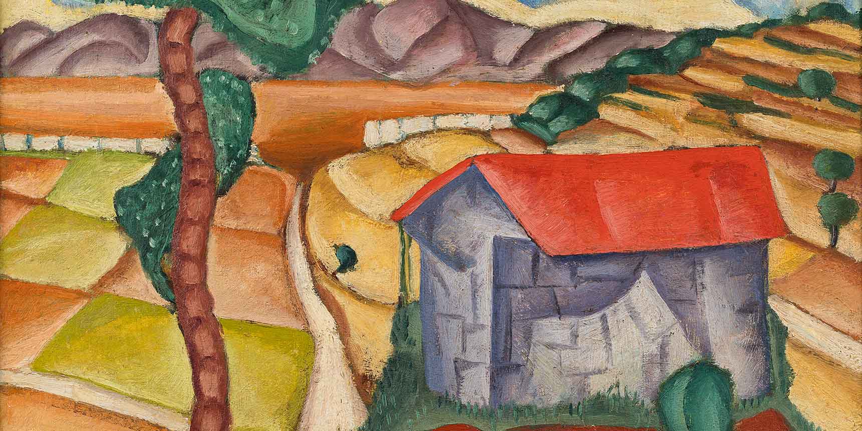 משה מוקדי, נוף עם בית ועץ, 1923 בקירוב צילום - אלעד שריג